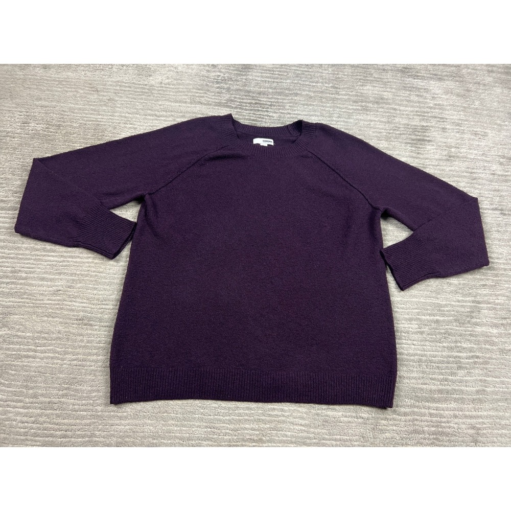 Sonoma Sweater Women Medium Purple Pullover Crewneck Raglan Sleeve Textured Knit